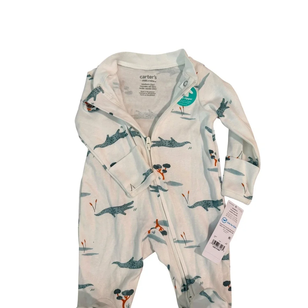 Carter's White Alligator Sleep Play Baby 2-Way Zip Cotton NWT Newborn